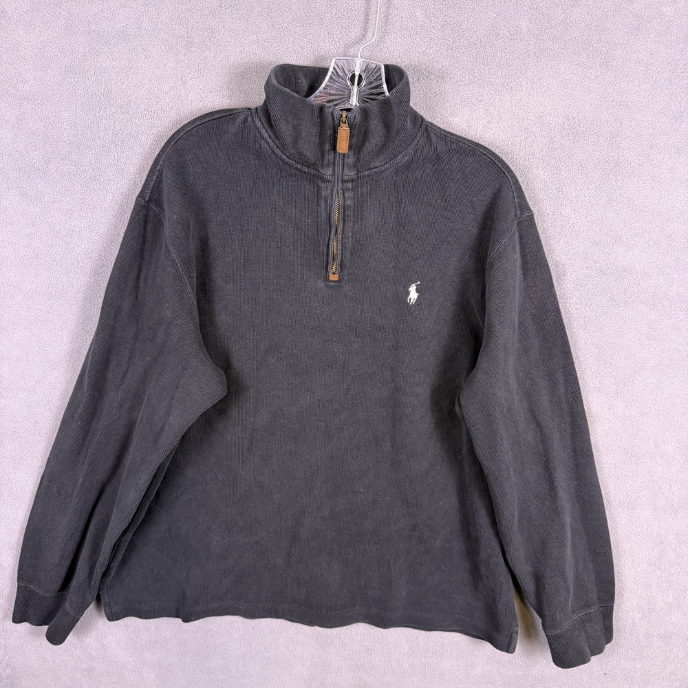 Vintage Polo Ralph Lauren 1/4 Zip Sweater Mens Large Knit‎ Pullover Black Preppy